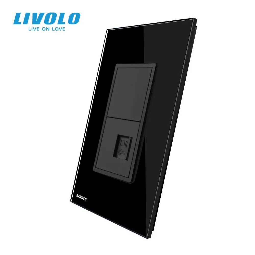 Livolo US Standard Satellite TV Power Socket, HDMI,com,tel,video plugs,Black Crystal Glass,usb,audio