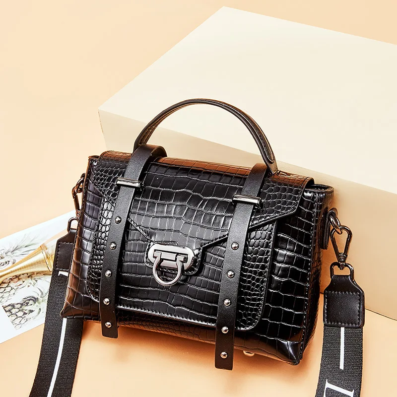 

Leather Bags New Style Europe And America Retro Crocodile Pattern Lock Messenger Bag Handbag Fashion Crossbody Bag 1283