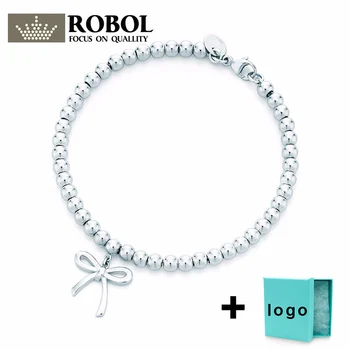

SL TFB TIFF Rllen Original 925 Sterling Silver Classic Engraved Bow Bead Bracelet, Suitable for Women's Party Free Delivery.