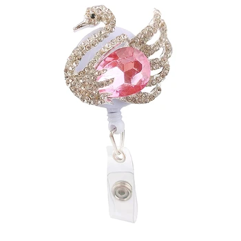 

5pcs/lot Pink Swan Nurse Retractable Reel Badge Holder with Belt Clip