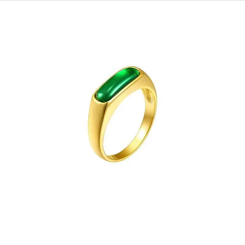MxGxFam Green Stone ArtificialJade Rings Jewelry For Women Men 24 k Pure Gold Color Original Design silver ring wedding rings finger rings womens ring jewelry rings ring jewelry signet ring couple rings moissanite ring cubic zircon ring