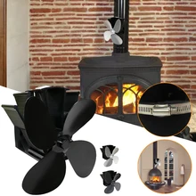 

1PCS Black Fireplace Fan 4 Blade Heat Powered Stove Fan Log Wood Burner Eco Friendly Quiet Fan Home Efficient Heat Distribution