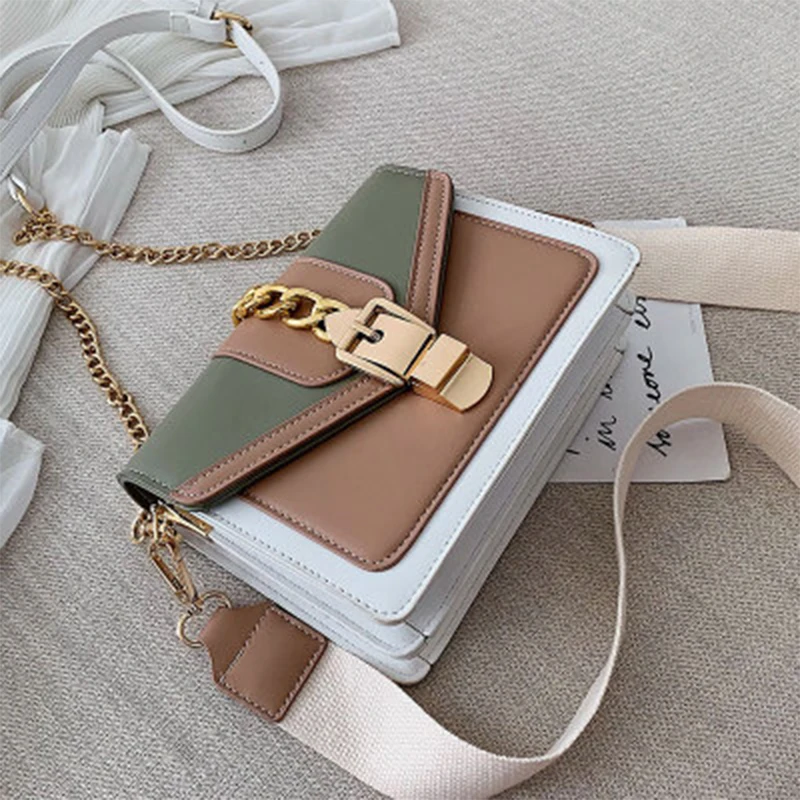 

Simple Contrast Color Small Package For Women Casual Chain Messenger Bags Ladies Vintage Cloth BeltSingle Shoulder Bag Metal Loc