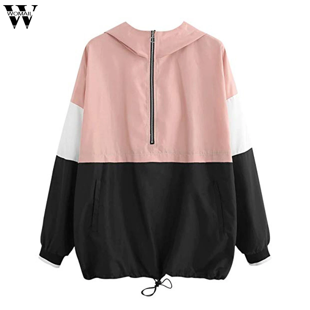 

Womail jacket Women Coat Basic Jacket with Pockets Hooded Windbreaker Sport Zipper Coat Outwear Bomber Female Baseball Coat 87