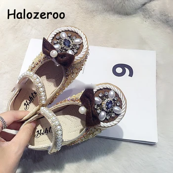 

New Autumn Baby Girls Rhinestone shoes Kids Pearl Flats Children Black Brand Shoes Toddler Sweet Party Shoes Fashion Mary Jane