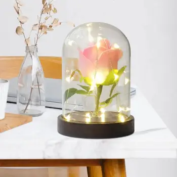 

Rose Flower In Glass Bottle Eternal Flower Glass Cover Mother's Day Gold Leaf Rose Transparent Night Light Gift Home Decoration