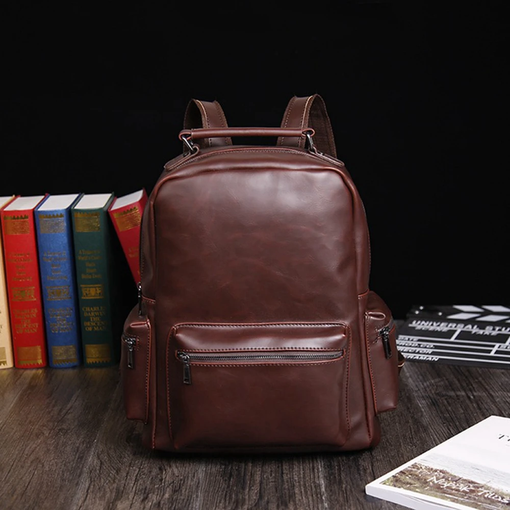 Men's/women's PU leather backpack 14.1 inch notebook vintage college travel bag large capacity for macbook air | Электроника