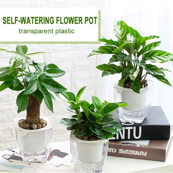 

Garden Pot Plant Grow Basin Transparent Plastic Self Watering Home Decor Hydroponic Plants Convenient Economic Flowerpot Office