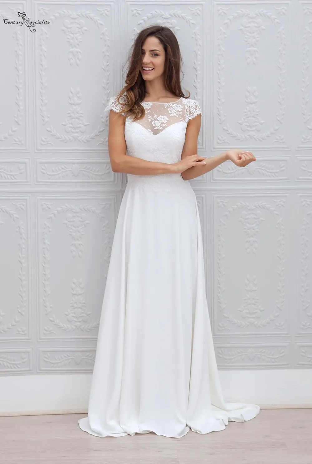 Кружева Boho свадебный наряд Vestido De Noiva открытая спина кепки рукава скромные свадебные одежды невесты платье Robe De Mariee дешевые