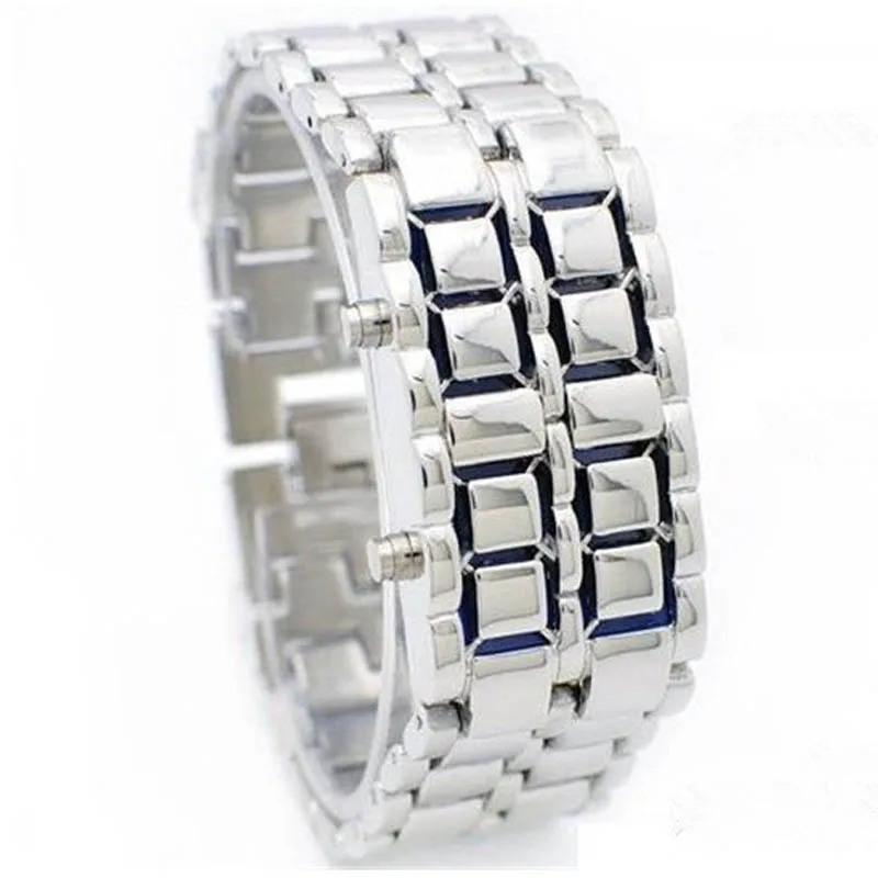 Модные металлические светодиодные часы Lava Железный Самурай мужские электронные часы светодиодные цифровые часы Безликий браслет мужские наручные часы