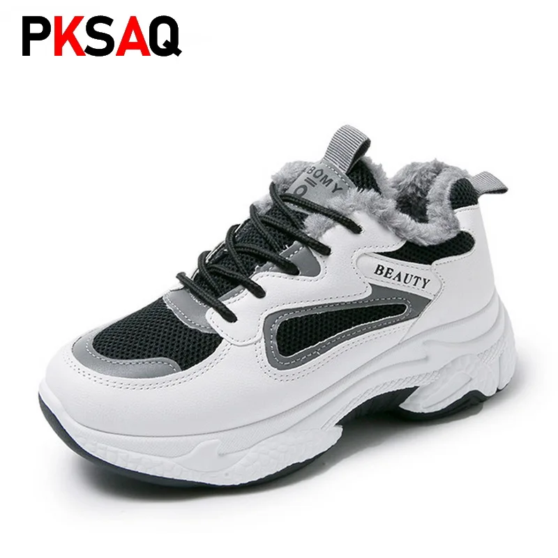 

Women Winter Shoes Boots Sneakers Fur Plush Inside Snow Shoes Platform Lace Up Women Casual Boots Winter