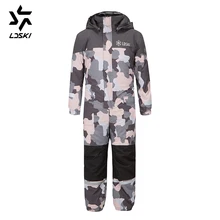 LDSKI/детский комбинезон, лыжный костюм, прочный, водонепроницаемый, с защитой от снега, теплоизоляция, теплый зимний спортивный костюм, манжеты на запястье и ботинок