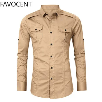 

New Men's Shirts Male Long Sleeve Military Slim Fit Vintage Jacket Mens Streetwear Shirt Casual Blouses Camisa Masculina Smart