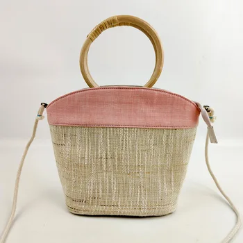 

2020 new Hand-woven ramie summer cloth bamboo handle bag small ethnic style cloth retro shoulder messenger bag
