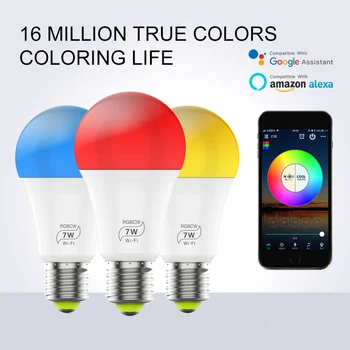 

E27 7W WiFi Smart Light Bulb Dimmable Multicolor Wake-Up Lights No Hub Required with Alexa and Google Assistant smart home