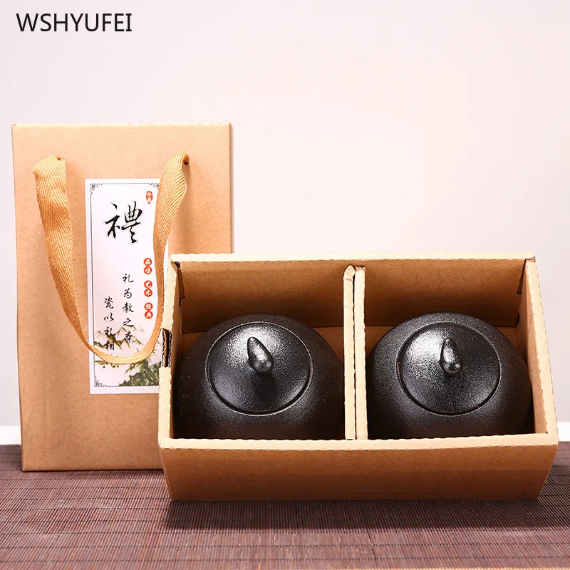 

Light luxury ceramic tea cans sealed moisture-proof coffee beans biscuits candy storage jars creative gifts double cans gift box