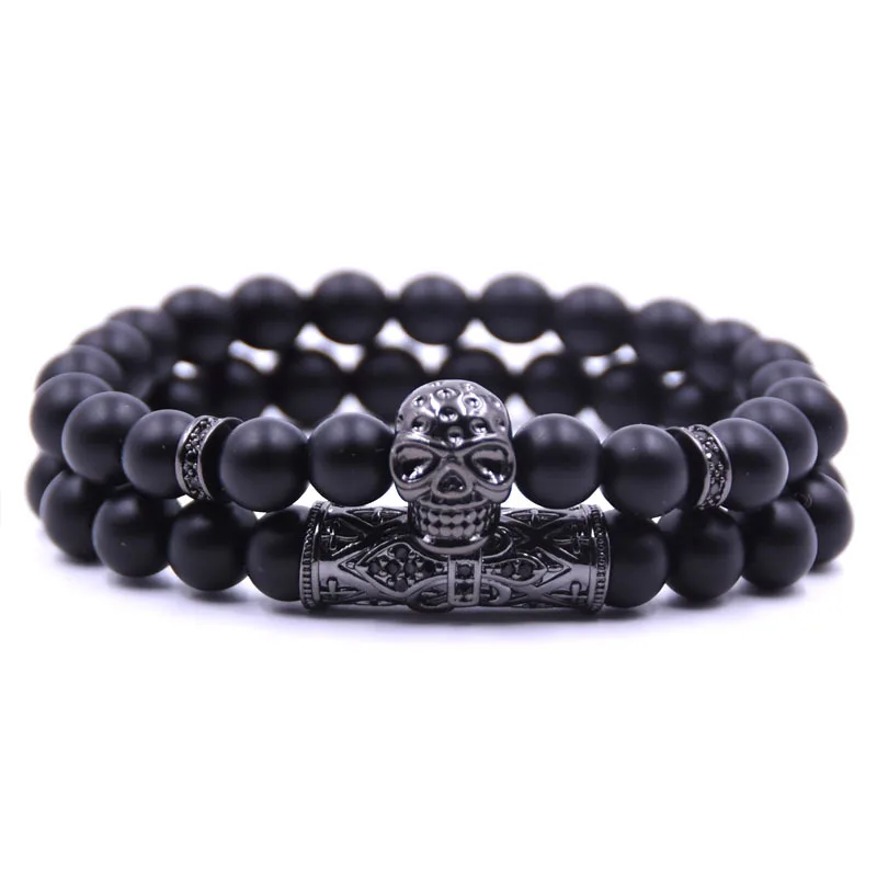 Irónico Analgésico ambulancia Black Bead Bracelet Skull | Bracelet Men Stone Skull | Skull Bead Bracelet  Men - New - Aliexpress