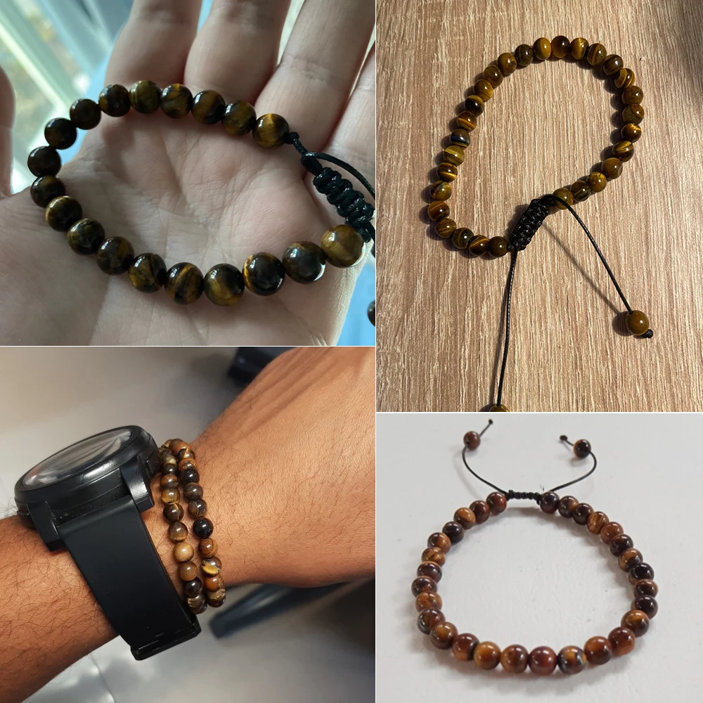 Natural Stone Bracelet Tiger Eye 4 6 8mm Round Beads Braided