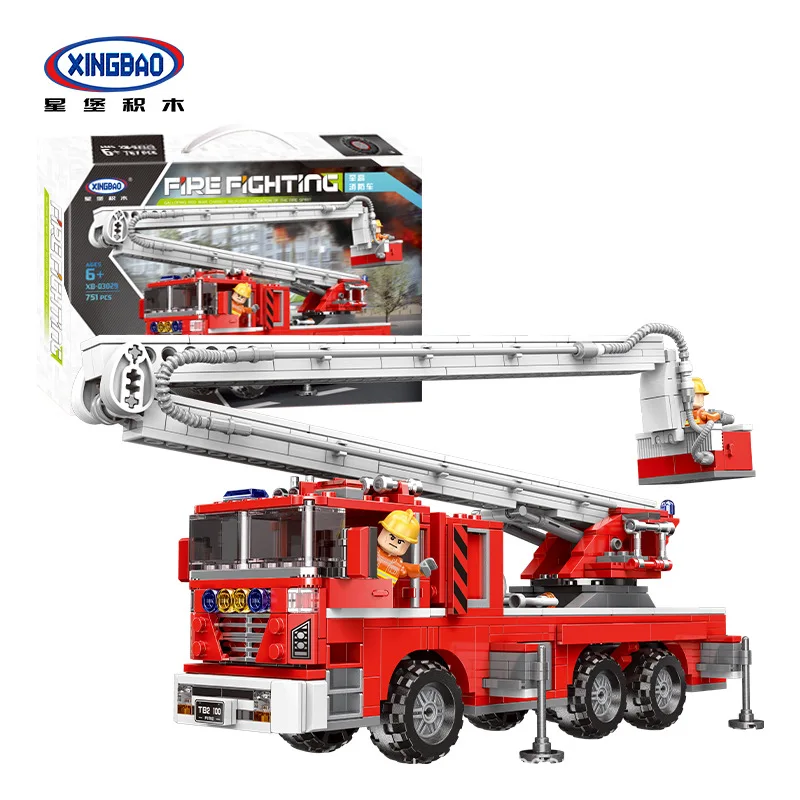 

XINGBAO Building Blocks Boys Fire Truck Small Particles Assembled Building Blocks Model Firefighting Administration CHILDREN'S T