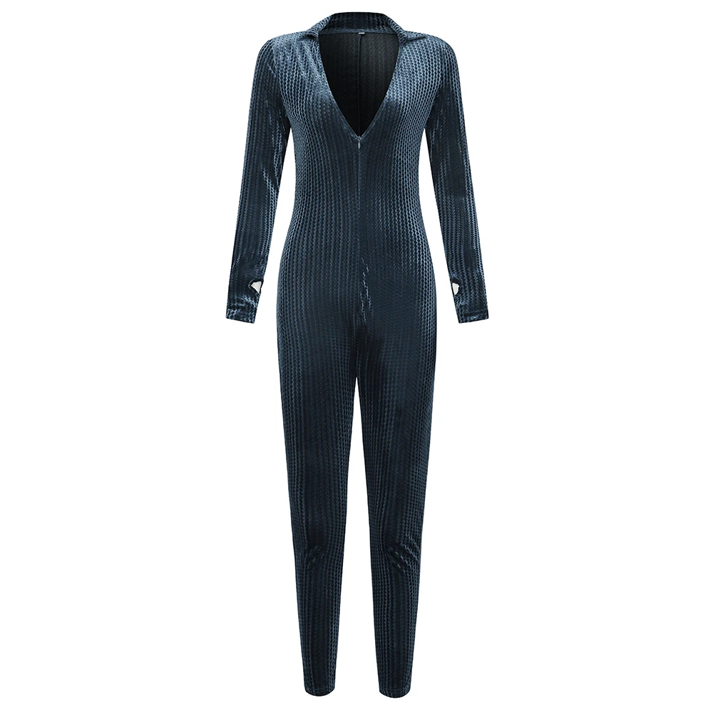 

Women Jumpsuit Romper Long Sleeve Bodycon Sexy Ladies Bodysuit Dot Printed Playsuit Deep V Neck Female Romper Jumpsuit D30