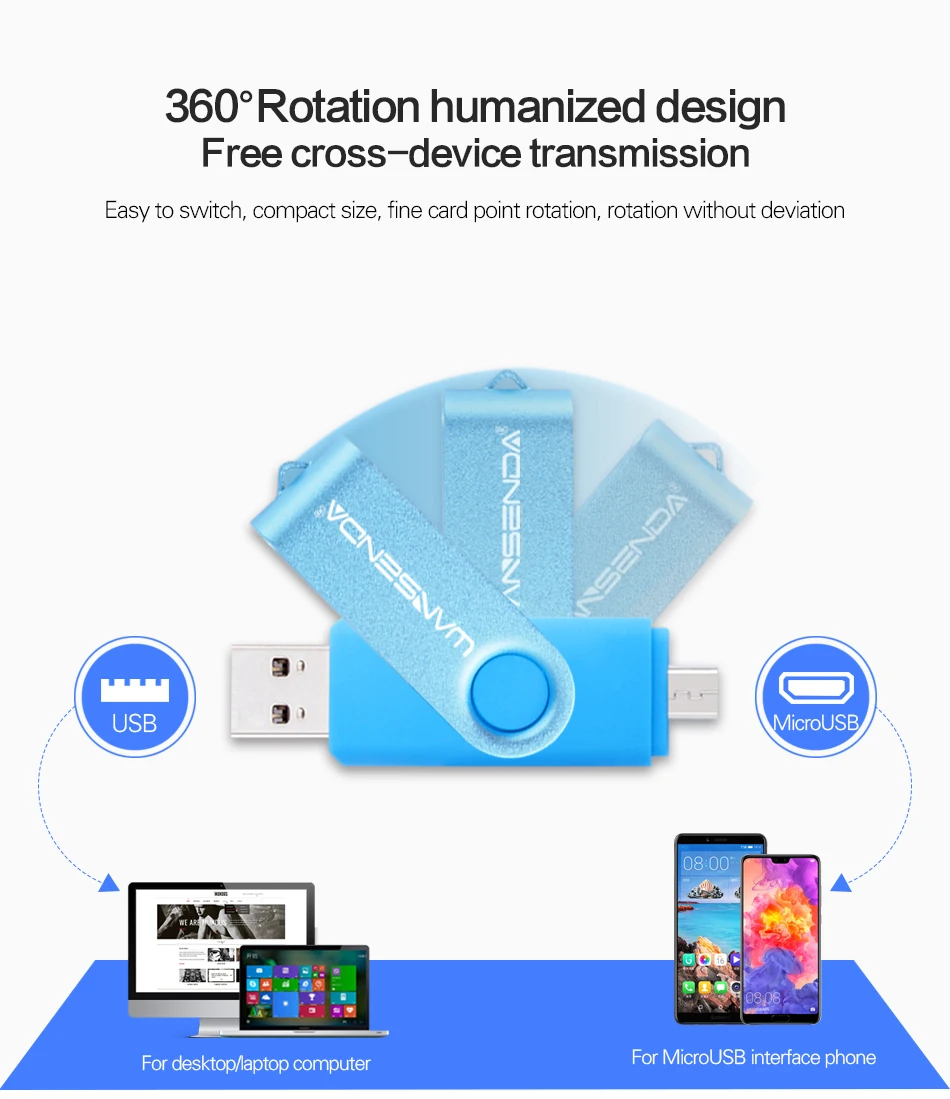 Новая USB флеш-накопитель Wansenda 3,0, 256 ГБ, 128 ГБ, 64 ГБ, 32 ГБ, 16 ГБ, 8 ГБ, OTG, 2 в 1, высокоскоростная Флешка для Android/PC