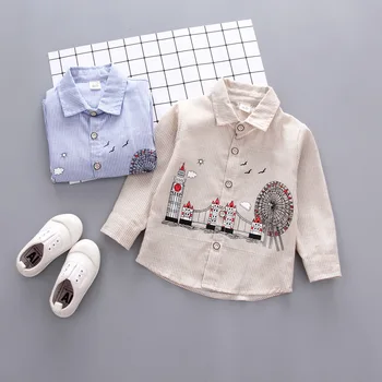 

[Smart Prince] Childrenswear Thin Type for Spring And Autumn BOY'S Long Sleeve Lapel Shirt One-Piece Baby Girls Ferris Wheel Pri