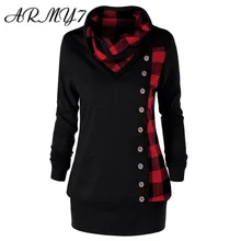 Клетчатое платье-Толстовка, Женский пуловер большого размера с кошачьими ушками, зимняя Длинная женская куртка с пуговицами в клетку, пушистая туника, черный, красный, 5XL