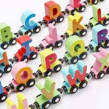 MWZ детский магнитный поезд с буквами, развивающий сборный цветной деревянный маленький поезд, развивающая игрушка