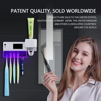 

3 in 1 UV Light Ultraviolet Toothbrush Sterilizer Toothbrush Holder Automatic Toothpaste Squeezers Dispenser Home Bathroom Set
