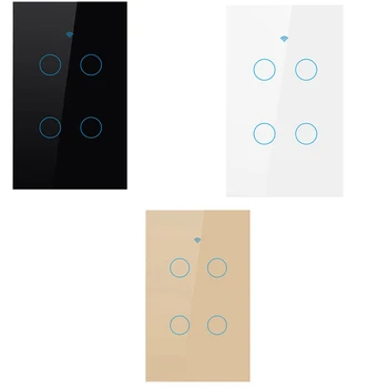 

Us Wifi Smart Switch 4 Gang Smart Wall Press Light Switch Works With Alexa Google Home Mini Ifttt Smart Life Tuya App(White)