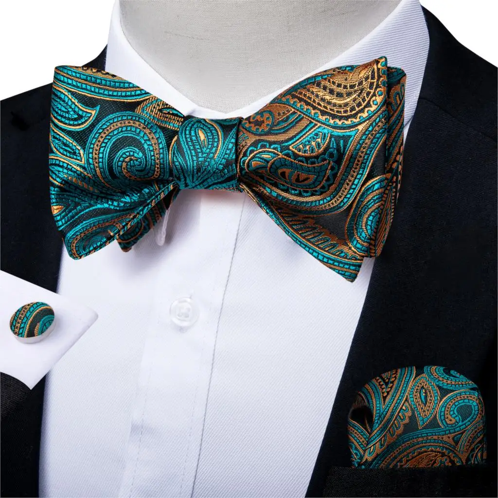 Регулируемые галстуки-бабочки, самостоятельно галстук-бабочка, мужские шелковые Рождественские классические сине-зеленые галстуки-бабочки для свадебной вечеринки, запонки, набор DiBanGu