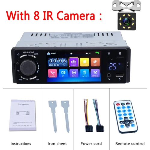 With 8 IR camera AMPrime 1 Din автомагнитола аудио стерео 4," Автомобильный мультимедийный плеер Bluetooth AUX FM радио станция Авторадио с камерой заднего вида - Цвет: With 8 IR camera