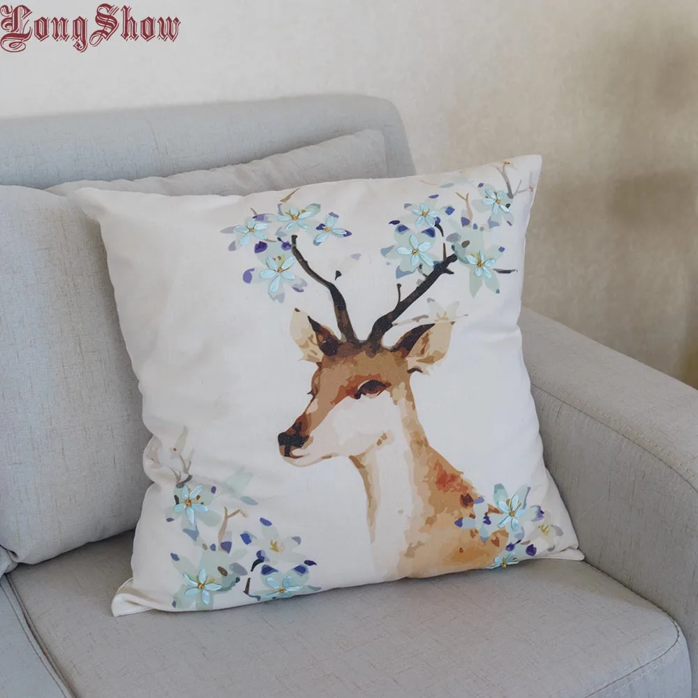 45x45 см квадратный креативный современный Хлопковый чехол для подушки Sika Deer Flowerpot