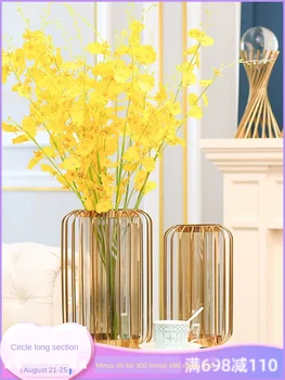 

Nordic Creative ceramics Gold metal glass vase Bird cage shape Modern home decorations Flower arrangement Candlestick wedding