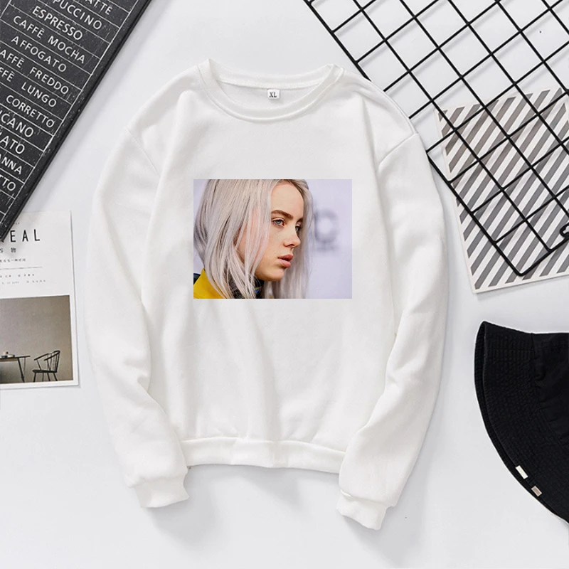 Billie Eilish толстовка с принтом kawaii Толстовка Полерон женская одежда Harajuku Повседневное Лидер продаж ТАТА толстовки KPOP кофты - Цвет: White