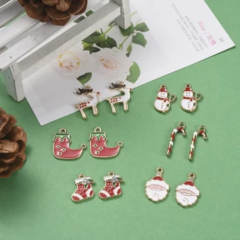 

60pcs Metal New Christmas Charms Pendants Enamel Boot Boot Sock Candy Ornament for Jewelry Making