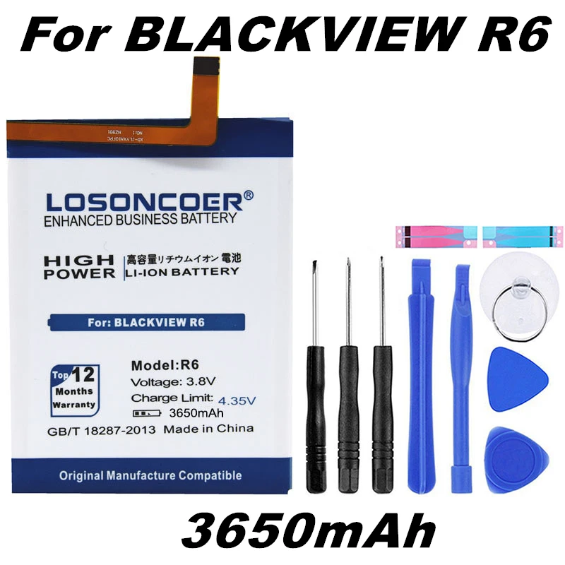 LOSONCOER 3650 мАч R6 батарея дл Blackview R6 Хорошее качество батареи мобильного телефона+ Подарочные инструменты+ наклейки