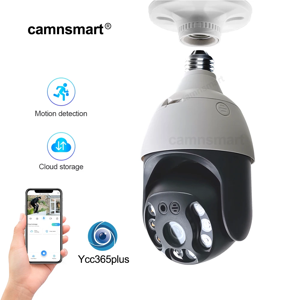 3MP Wifi Camera Outdoor Ycc365 with E27 Light Bulb Connector Wireless CCTV  Video Surveillance Exteral Use Zoom Lens