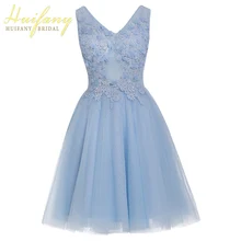 Короткое синее коктейльное платье с v-образным вырезом и аппликацией вечерние платья со стразами и жемчугом для выпускного вечера милое платье из тюля с кружевом для девочек 16