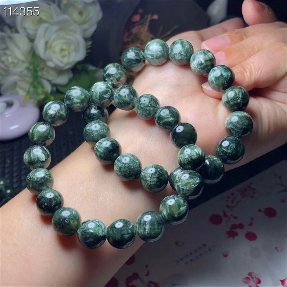 

11mm Natural Green Seraphinite Bracelet Jewelry For Women Lady Man Healing Crystal Stretch Stone Round Beads Gemstone Strands