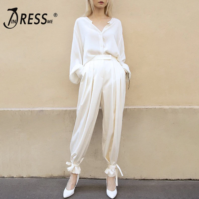 Женский брючный костюм INDRESSME повседневный из двух предметов топ на пуговицах с