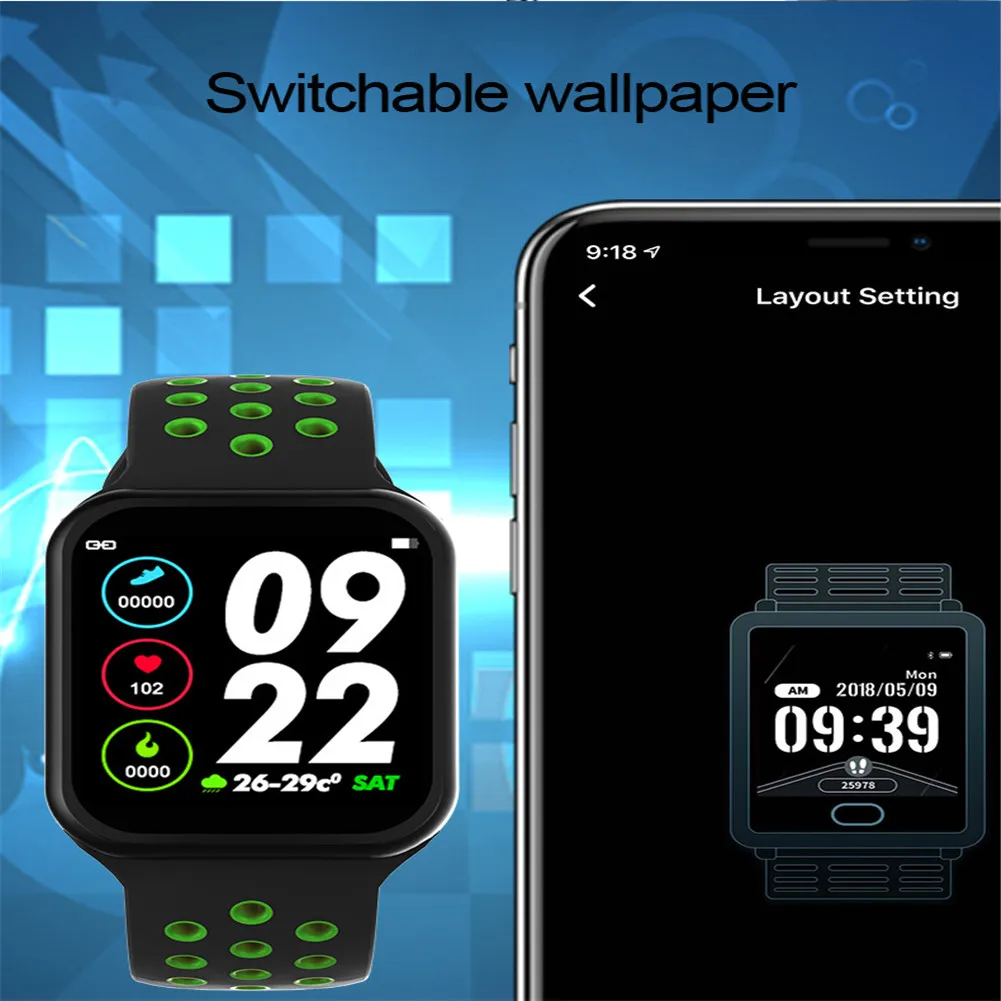F8 Full Touch Screen F9 Smart Bracelet Heart Rate Blood Pressure Monitoring Information Reminder