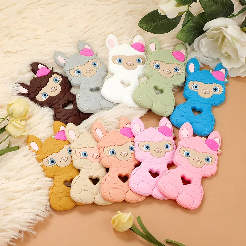 TYRY.HU 1pc Silicone Teether Baby Teething Toys Cartoon Pink Flamingo Rabbit BPA Free Baby Teether DIY Pendant