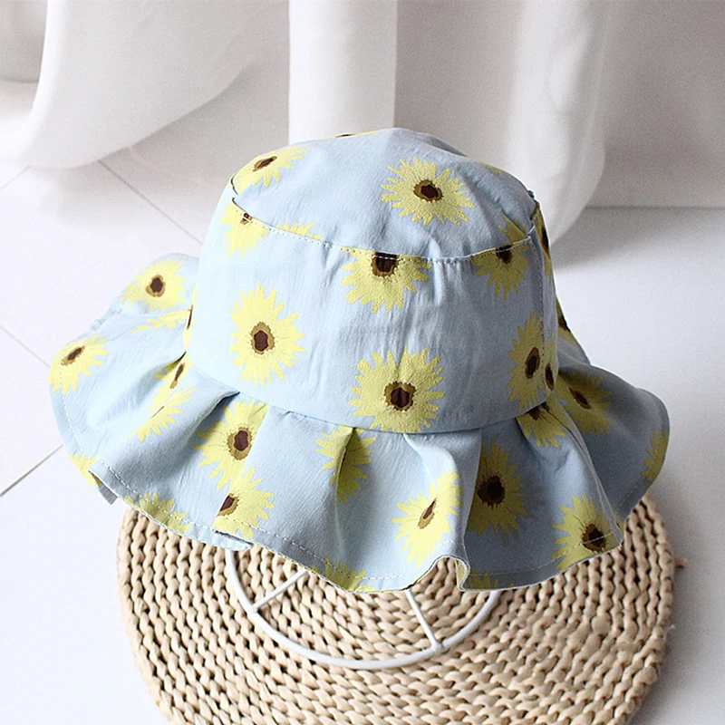 Sun Flower Printed Children Basin Hats New Simple Toddler Baby Boys Girls Bucket Hats Caps Baby Kids Leisure Fisherman Basin Cap