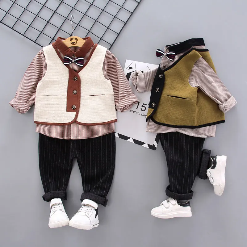 

Baby boys spring 3pcs clothing set newborn baby Vest + shirt+pants gentleman suit for baby boys toddler tracksuits costume sets