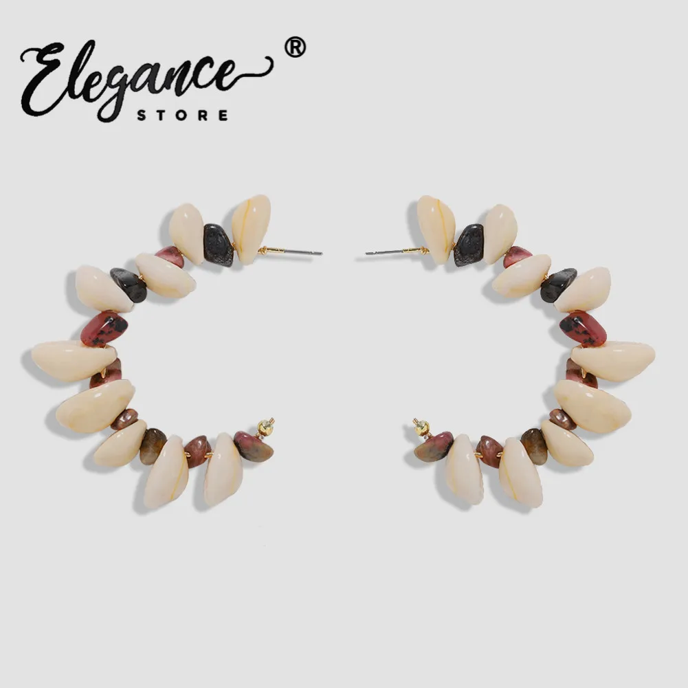 Vintage ZA Shell Hoop Earirngs for Women Fashion Trendy Couch Flower Big Round Beaded Drop Earirng Sunmmer Holiday Gifts Jewelry | Украшения