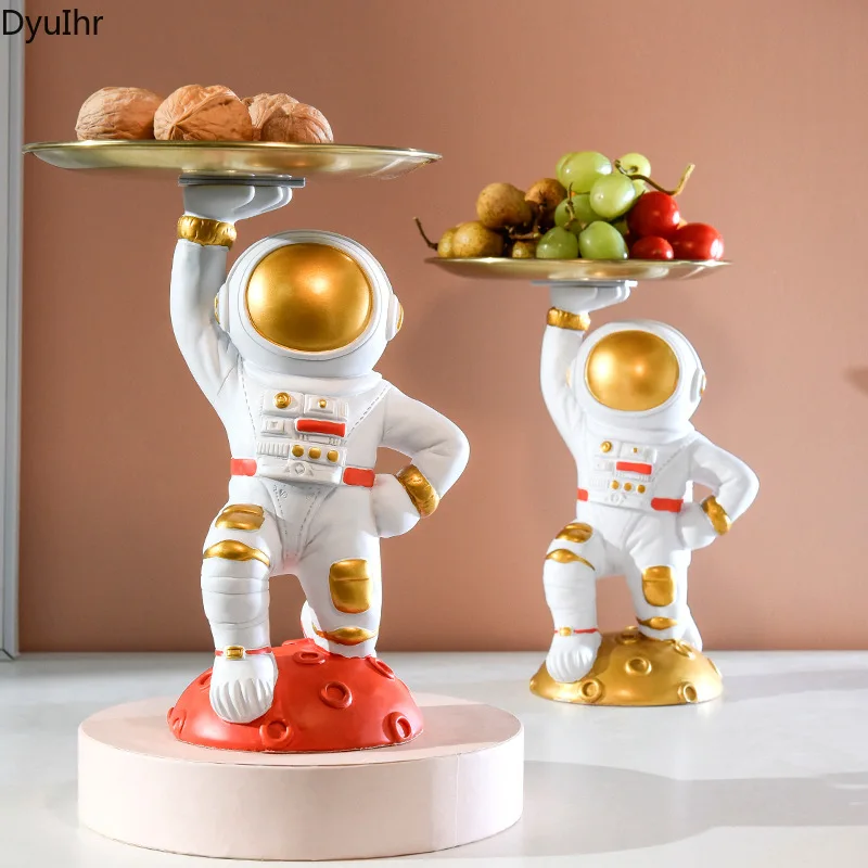 

DyuIhr Creative Astronaut Sculpture Storage Tray Resin Crafts Home Entrance Key Living Room Tea Table Storage Decoration