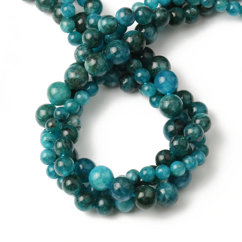 Perles bleues en Apatite pour la fabrication de bijoux, pierres naturelles, rondes en vrac pour la fabrication de bracelets, perles minérales de 15 pouces, 6/8/10mm
