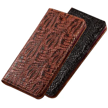 

Crocodile claw genuine leather phone holster card slot holder for Huawei Y9 Prime 2019/Huawei P Smart Z magnetic flip cover capa