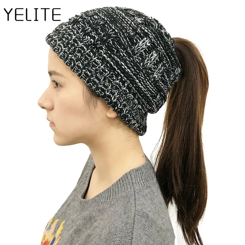 

YELITE Winter Women Girls Knitted Hats Fashion Warm CC Beanies Cap Hat Ladies Skullies slouchy Beanie Solid Female cc Ski Caps